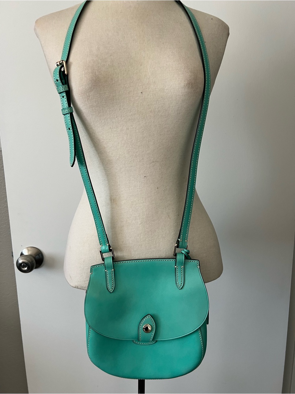 Dooney & Bourke Happy Teal Leather Crossbody Saddle Bag